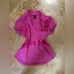 VINTAGE BEBE 2000’s Y2K Fuchsia Women's Button-Up Blouse